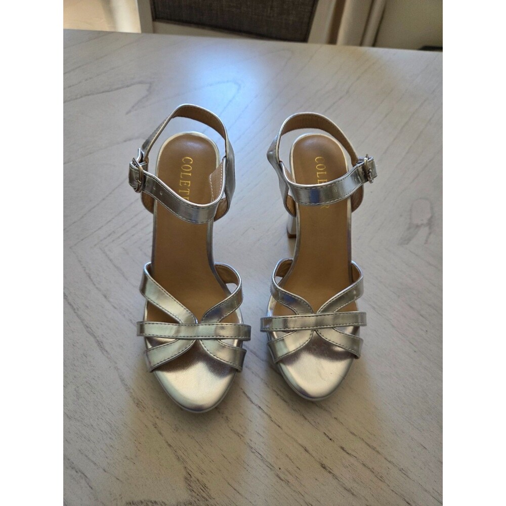 Coleter Women's Platform Block Heel Dress Sandals Silver 6.5